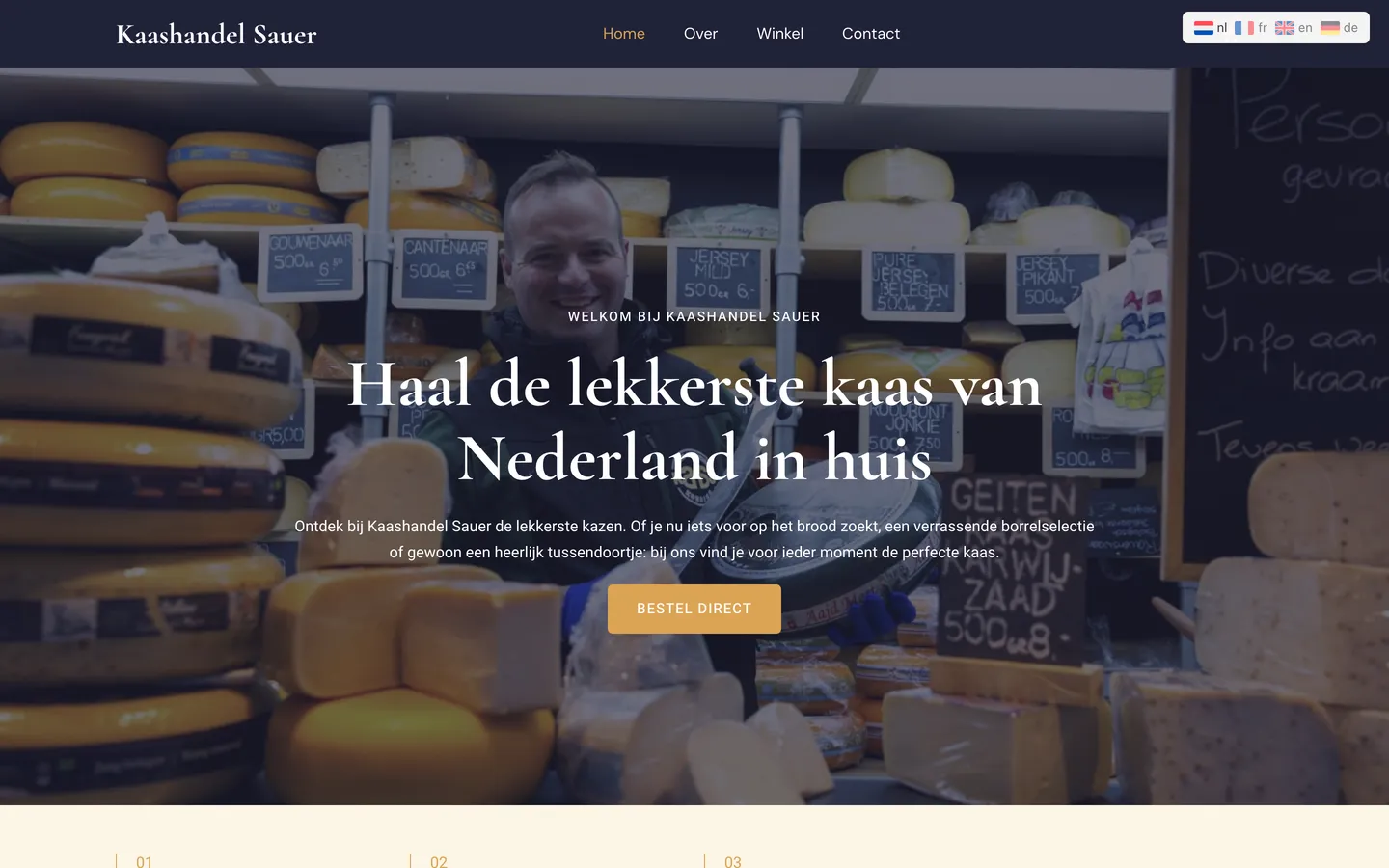 Homepage van de webshop van Kaashandel Sauer